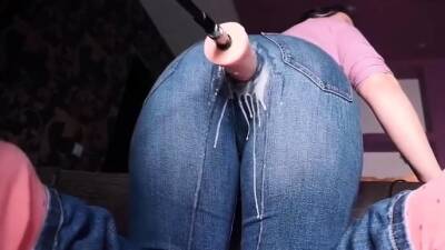 Creamy Squirt Dripping from MILF Jeans from Mechanical Dick on pornmilftube.net